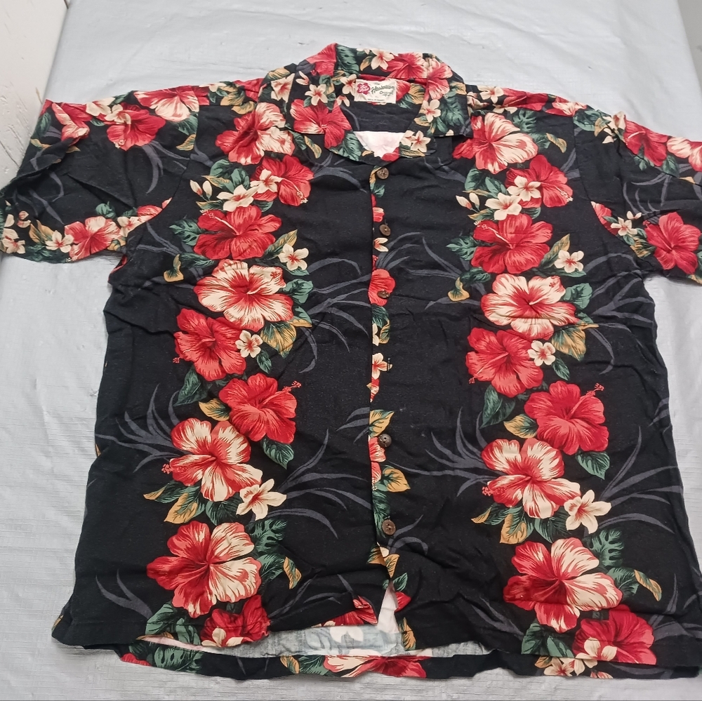 Hawaiian Floral Men's Shirt - Black and Red